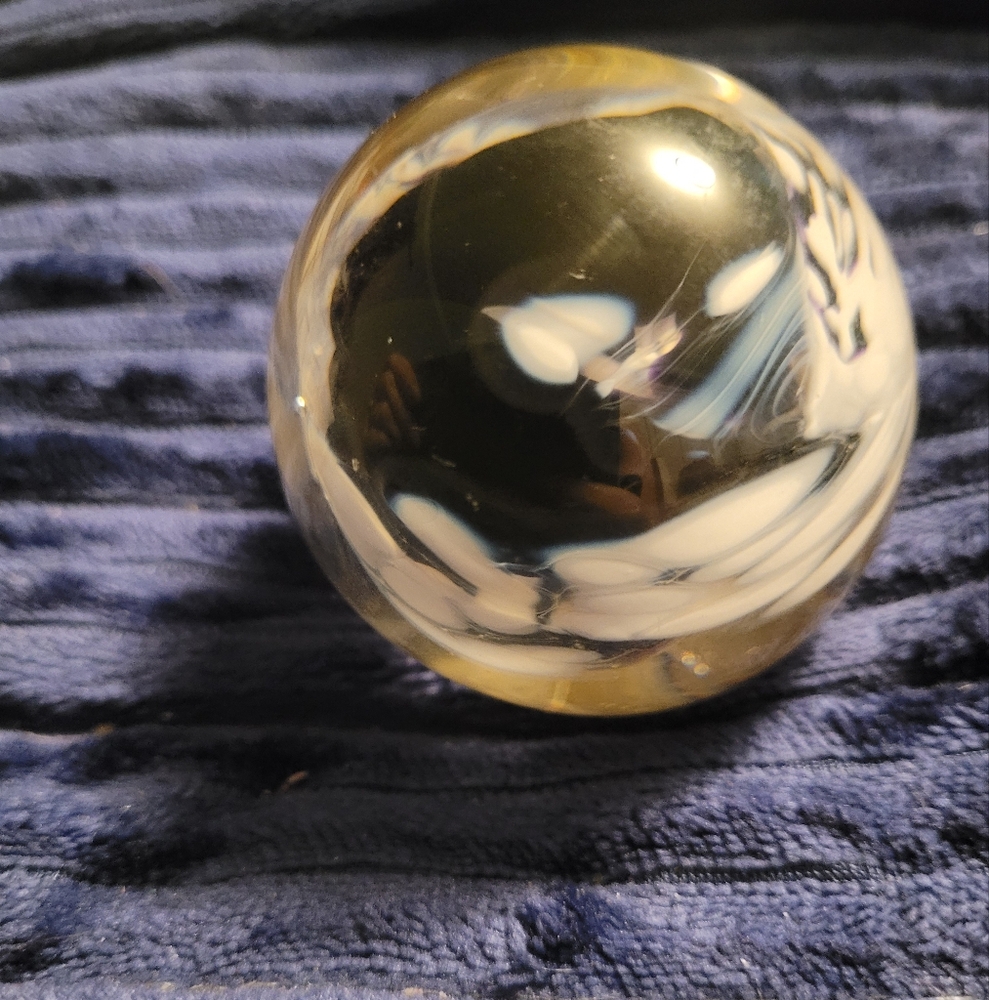 Vintage Artistic Glass Sphere with Swirl Design Paperweight